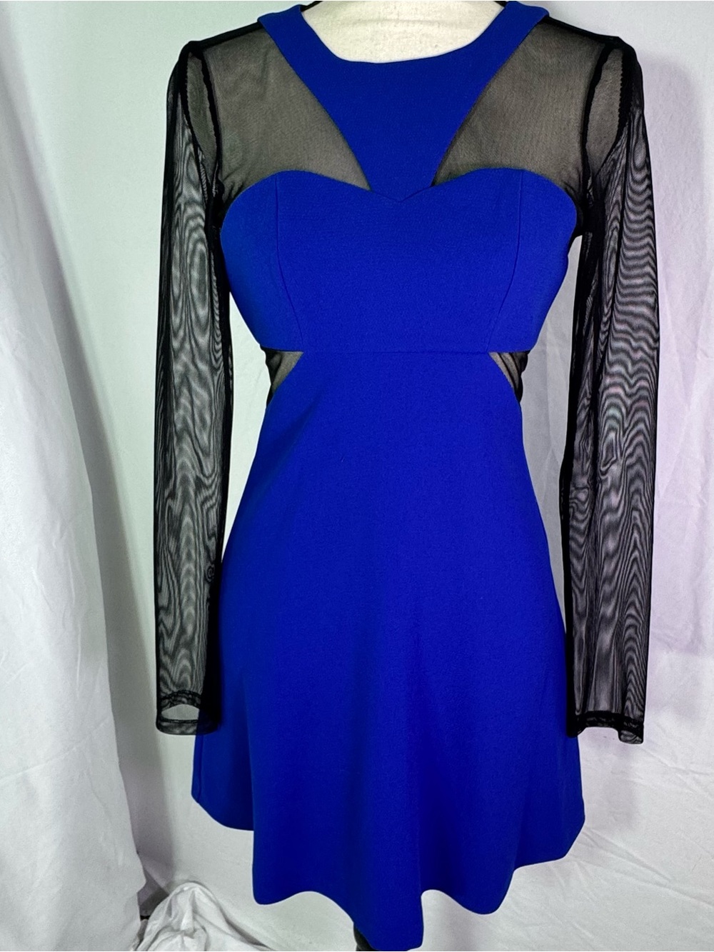 BCBGeneration Blue Mesh Cutout Dress Long Sleeve Bodycon Mini S 0